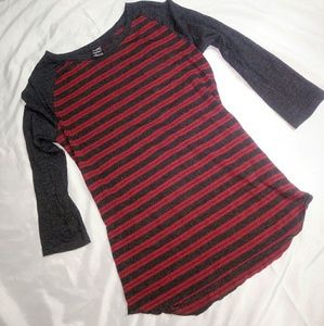 Charcoal and Red Striped Baseball Pocket Shirt